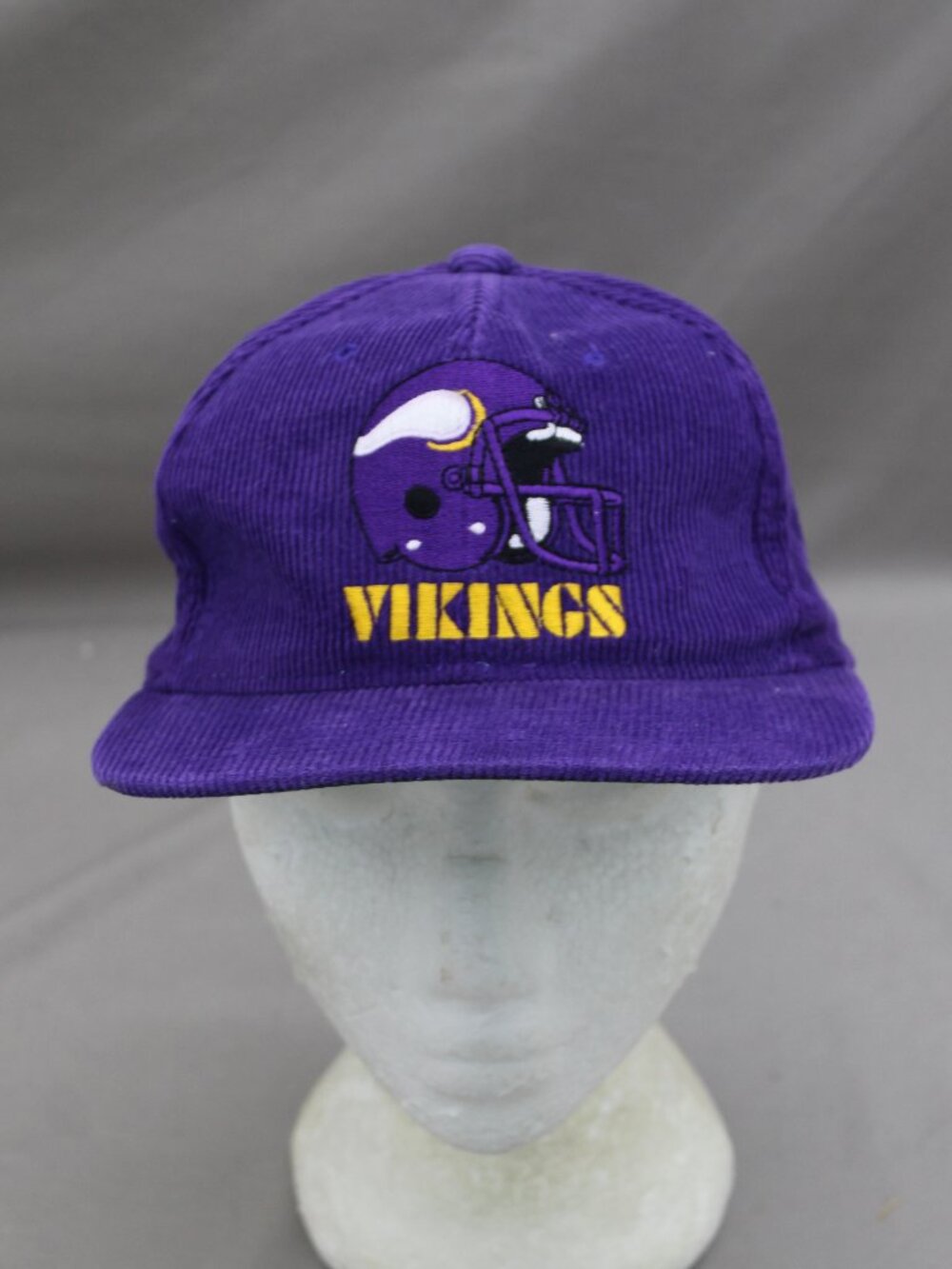 Minnesota Viking Hat (VTG) - Corduroy Helmet Graphic - Adult Snapback